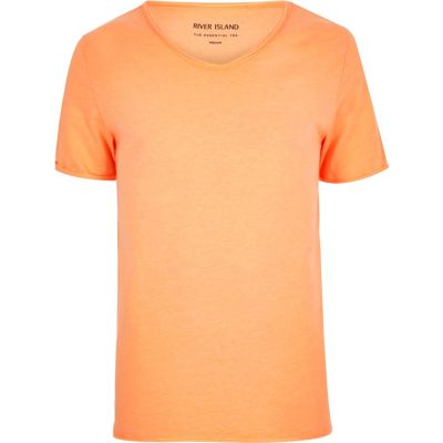 Orange scoop V-neck t-shirt